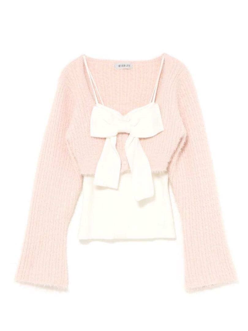 bubbles バブルス リボンニットアンサンブル ピンク×ホワイト