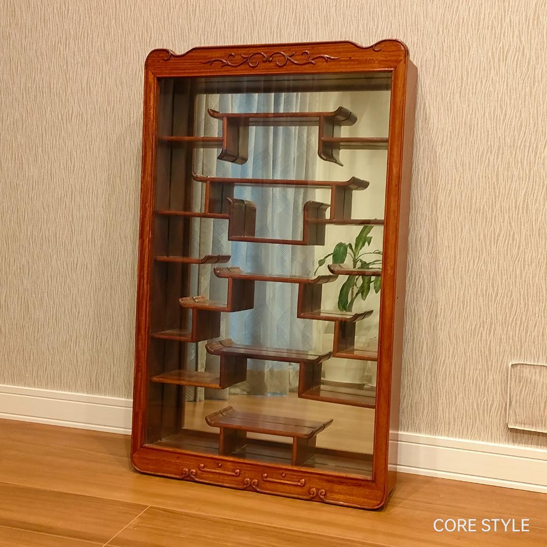 唐木家具　コレクションケース　鏡　壁掛け　アンティーク　A4