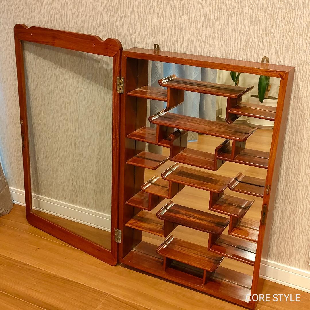 唐木家具　コレクションケース　鏡　壁掛け　アンティーク　A4