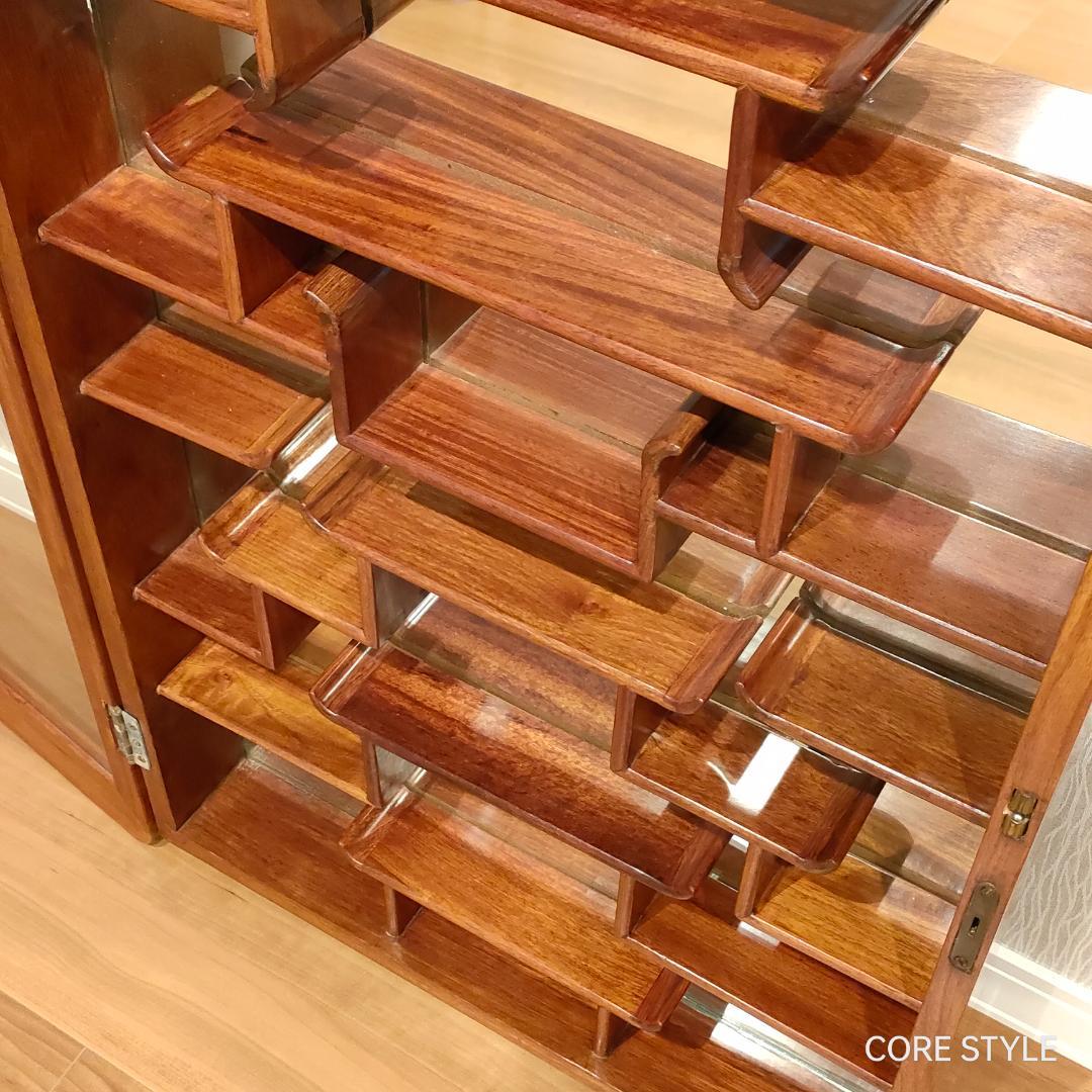 唐木家具　コレクションケース　鏡　壁掛け　アンティーク　A4