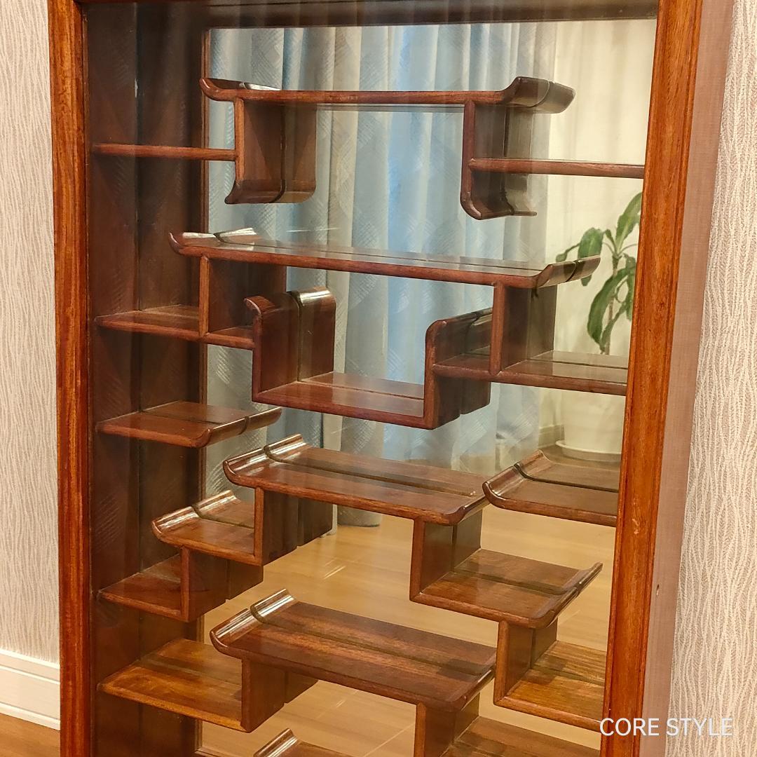 唐木家具　コレクションケース　鏡　壁掛け　アンティーク　A4