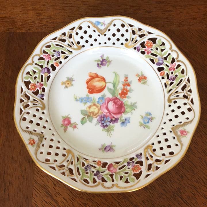 【美品】シューマンババリア★ドレスデンフラワー★ピアスプレート①