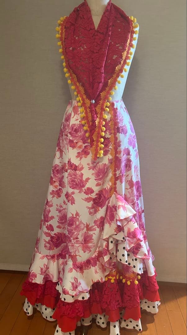 フラメンコ衣装シージョピキージョ3点セットドレス 花柄 フリンジ付き新品