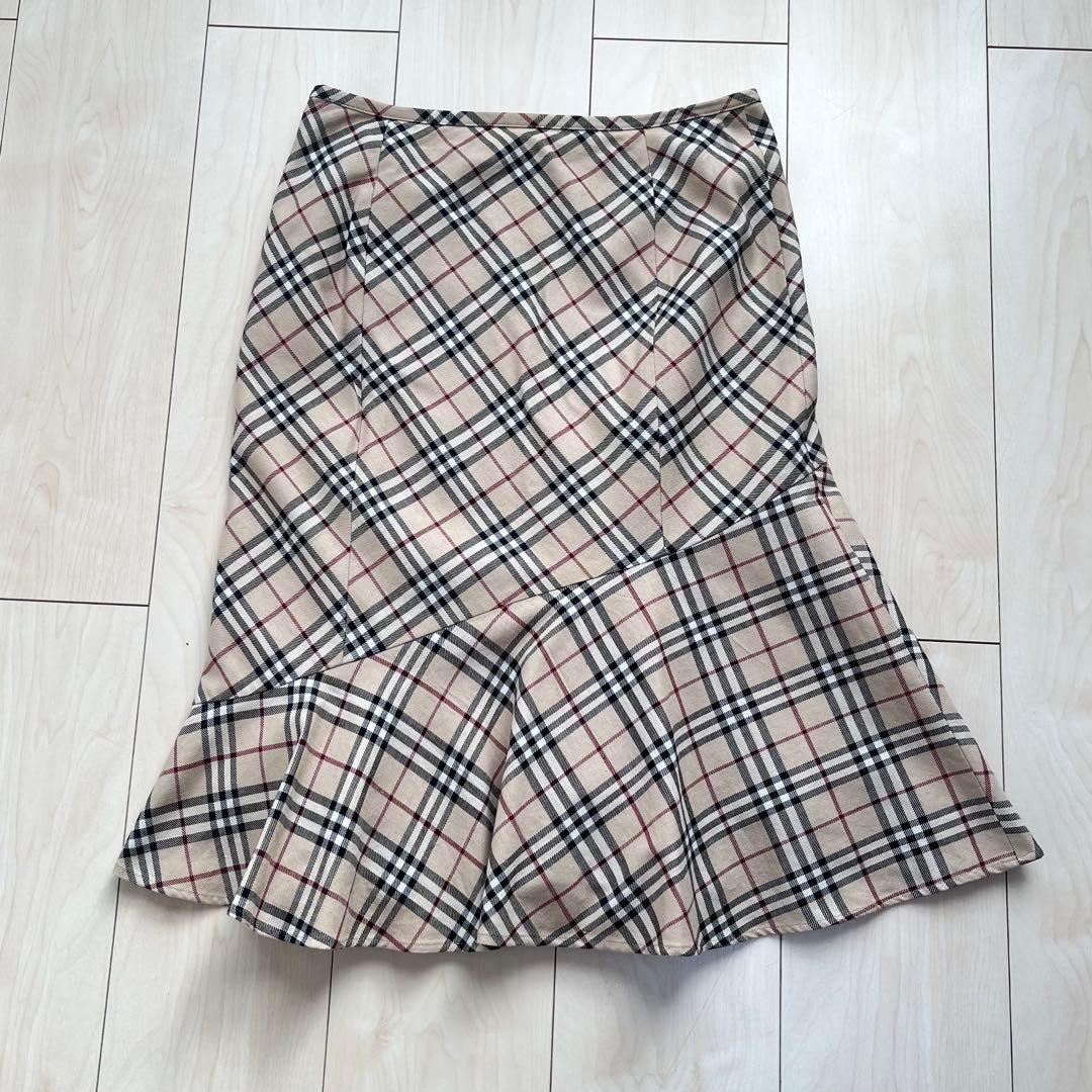 Y2K バーバリーブルーレーベル ノバチェック スカート マーメイド スリット