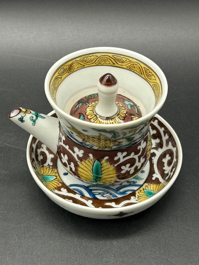陶器　九谷焼　角福　醤油さし　手描き　縁起物　鯉　希少品