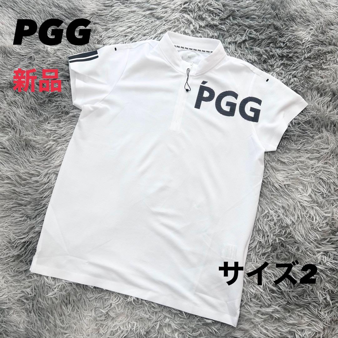 新品　PGG パーリーゲイツ　ハーフジップ　半袖シャツ　モックネック　ホワイト