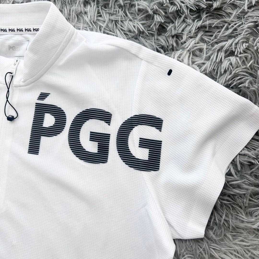 新品　PGG パーリーゲイツ　ハーフジップ　半袖シャツ　モックネック　ホワイト