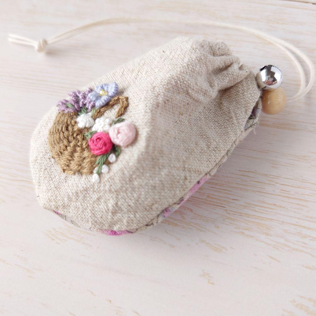 ちっちゃなりんりんお守りサシェ /巾着サシェ【フラワーバスケット】