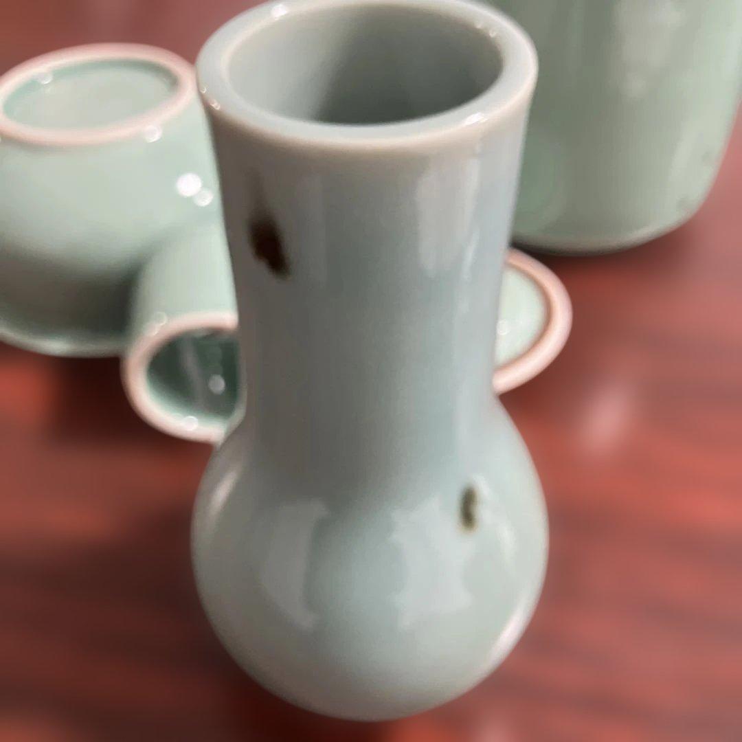 (1-135)青磁 飛青磁 陶器 茶道具セット風炉用柄杓付き