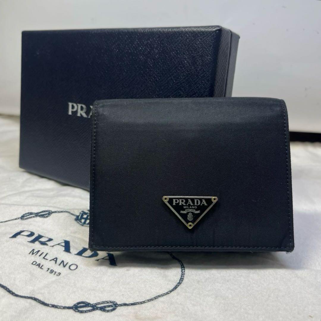 正規品　PRADA プラダ　三つ折り財布　三角プレート　ブラック　ナイロン
