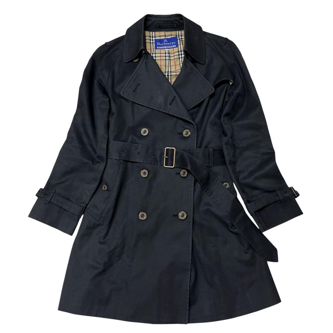 バーバリーブルーレーベル トレンチコート ブラック ノバチェック ベルト 38