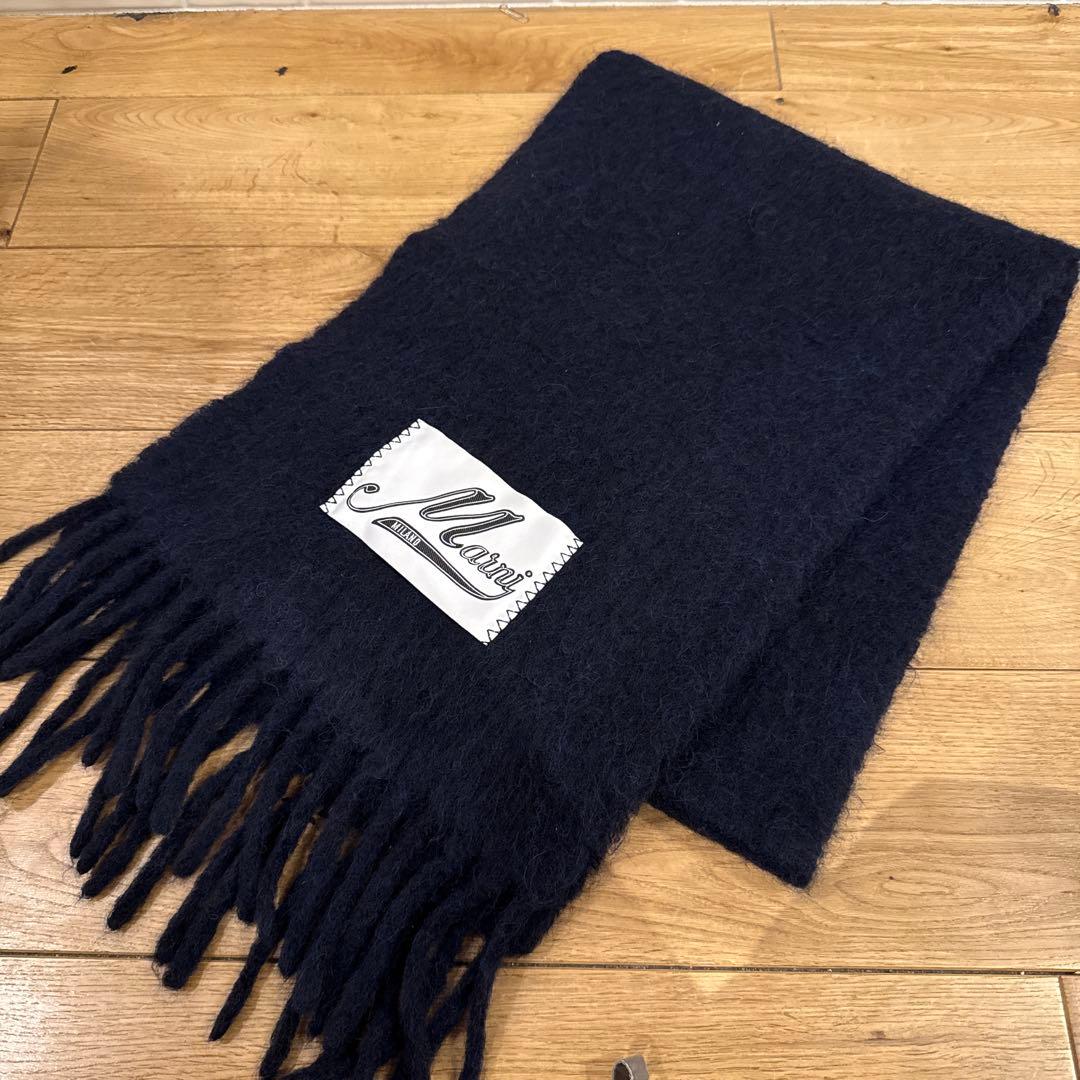 Marni ネイビー フリンジ付きマフラー