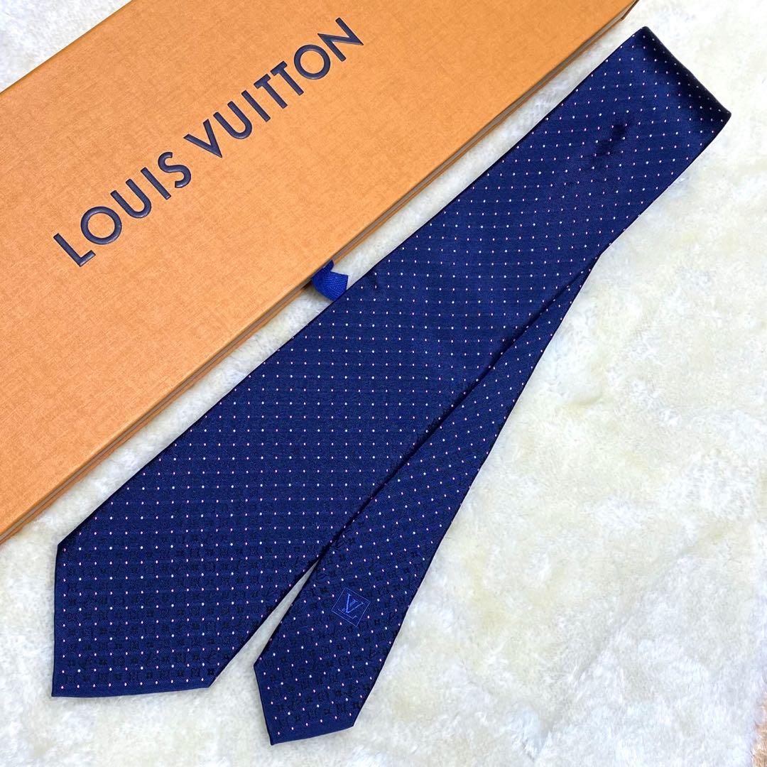 新品未使用✨ルイヴィトンモノグラムドット柄　総柄LV紺ネイビー光沢感大剣8㎝