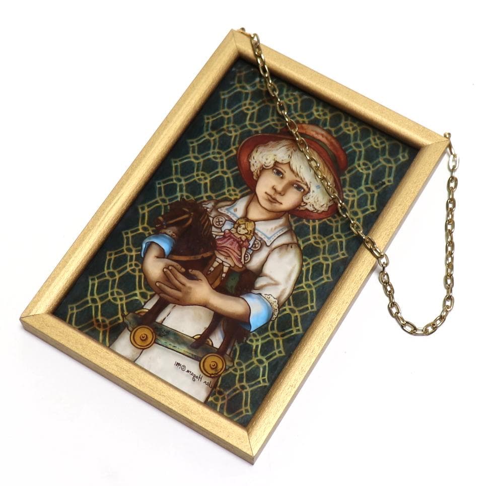 ジャン・ハガラ 帽子の少女と馬の人形 ヴィンテージ ステンドグラス ジョディ