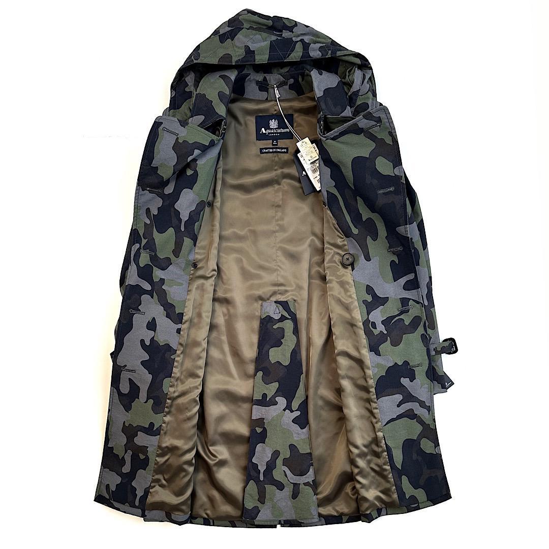 アクアスキュータム 定価18万 英国製 トレンチコート カモフラ 36 撥水加工