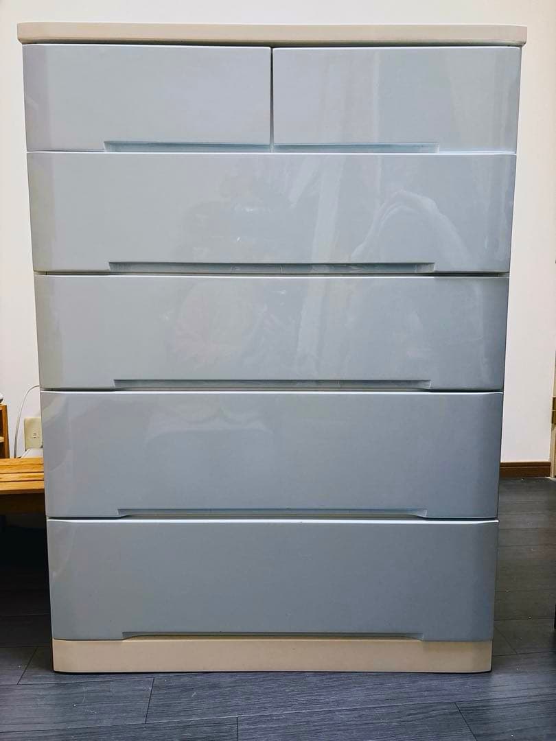 島忠家具 水色 木製 ハイチェスト 5段