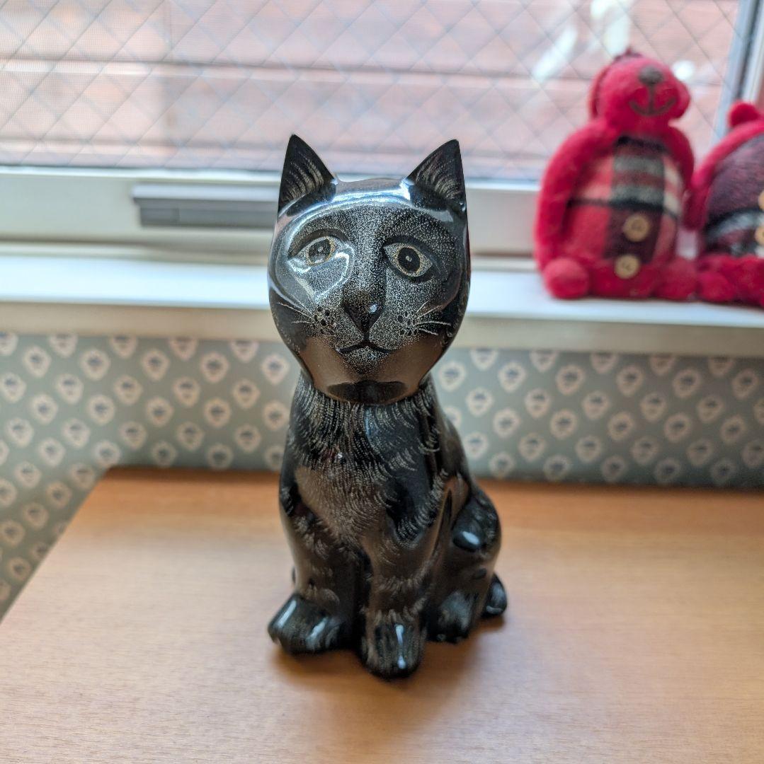 猫　置物　オブジェ　御影石　希少　黒猫　ガーデニング雑貨　北欧