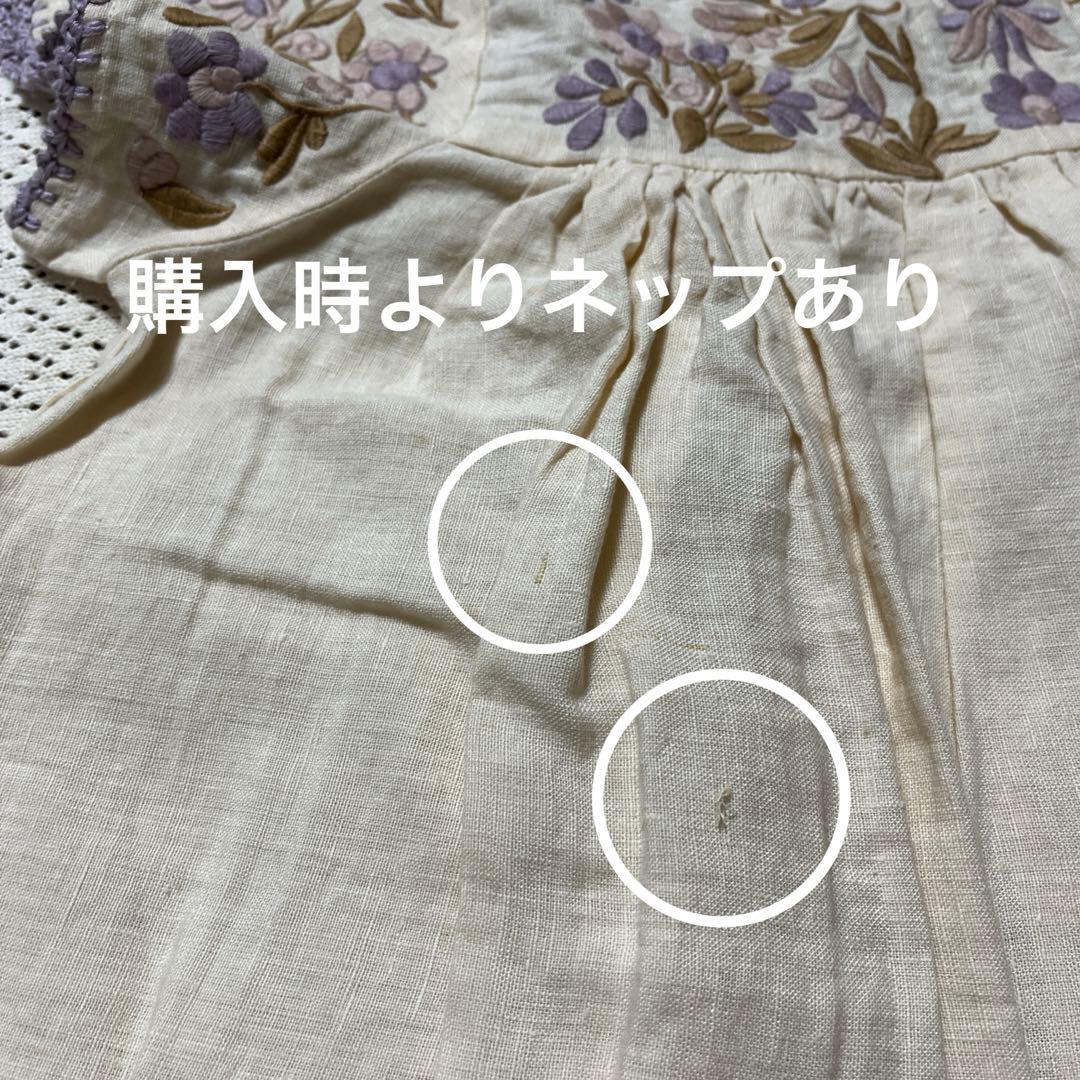 Apolina 花刺繍 半袖ワンピース　リネン　9-11Y