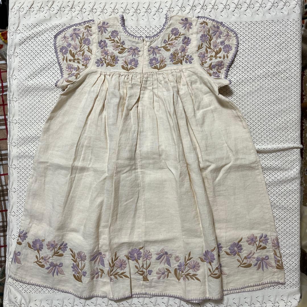 Apolina 花刺繍 半袖ワンピース　リネン　9-11Y