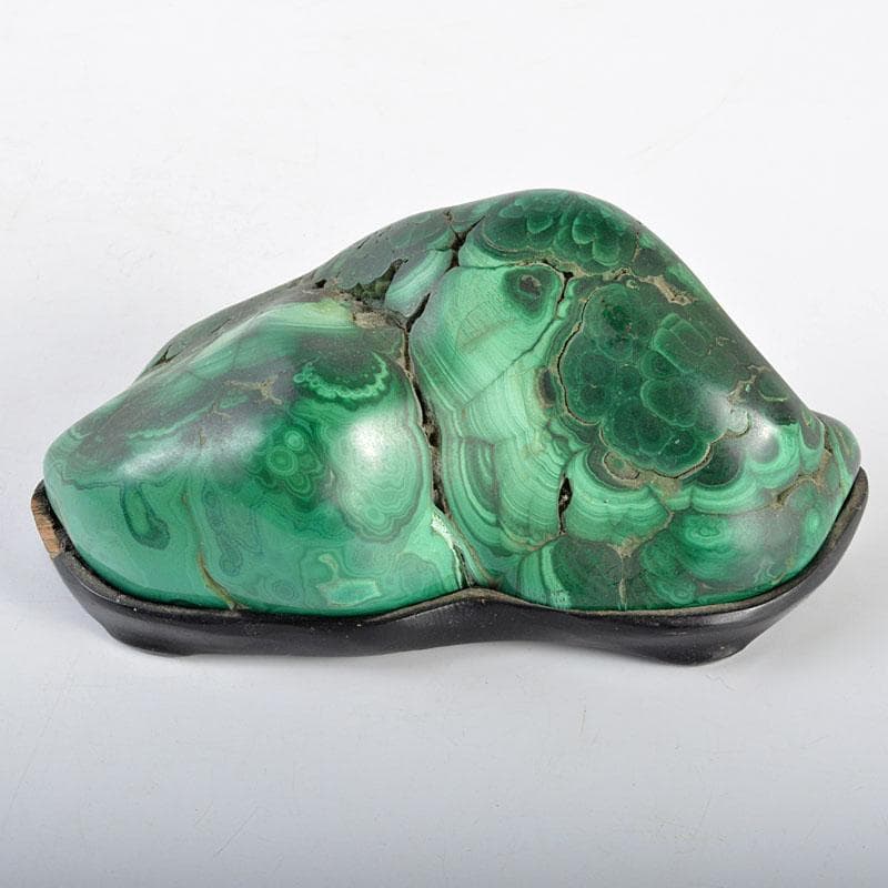 Gojyo　孔雀石　マラカイト　重さ約1140g　唐木台付　F　R4588