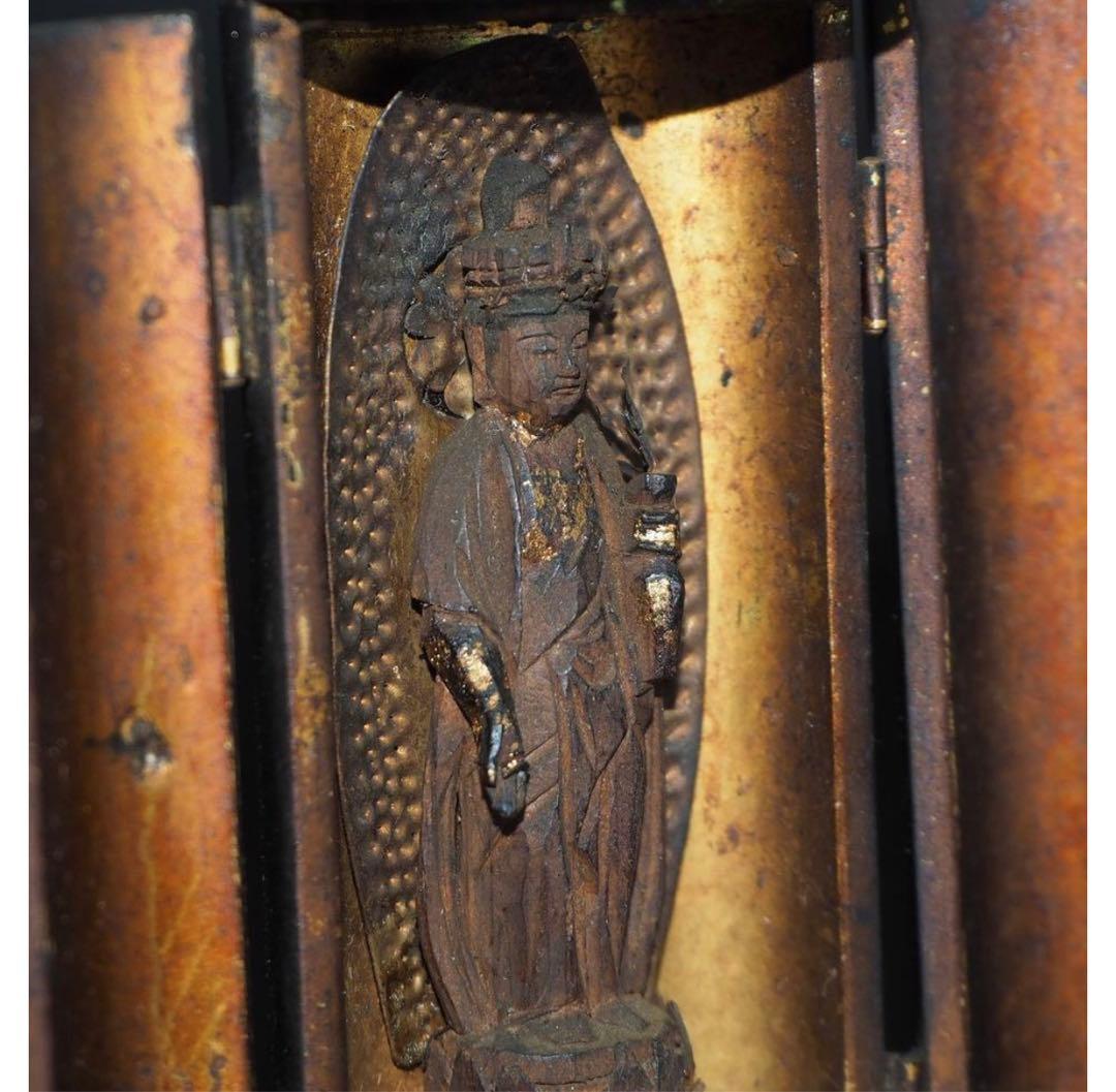 ジュン送料無料　江戸時代　大御輪寺　木彫り観音立像 厨子厨子高さ8.6ｃｍ