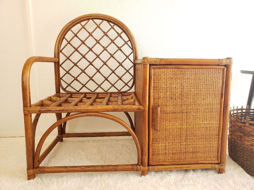ヴィンテージ ラタン 藤家具 ラタンチェア サイドテーブル 収納ボックス 古民具