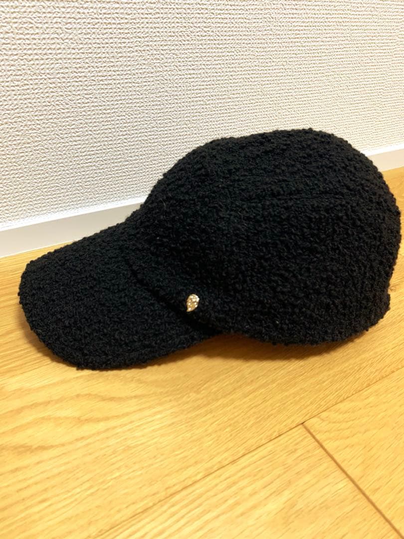 ボア素材 黒 キャップ