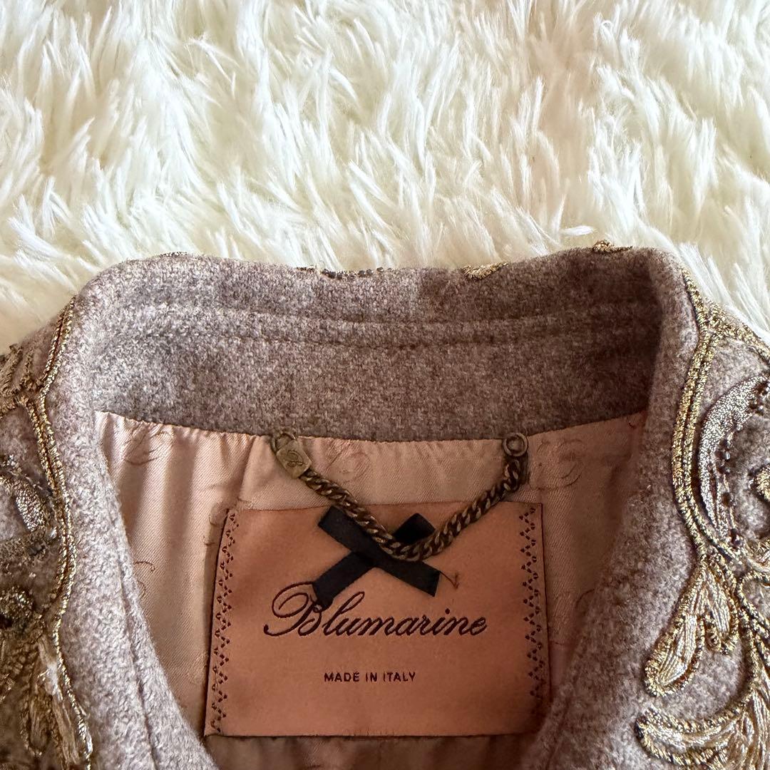 【未使用に近い】ブルマリン　ロングコート　ウール　刺繍　グレージュ　Lサイズ