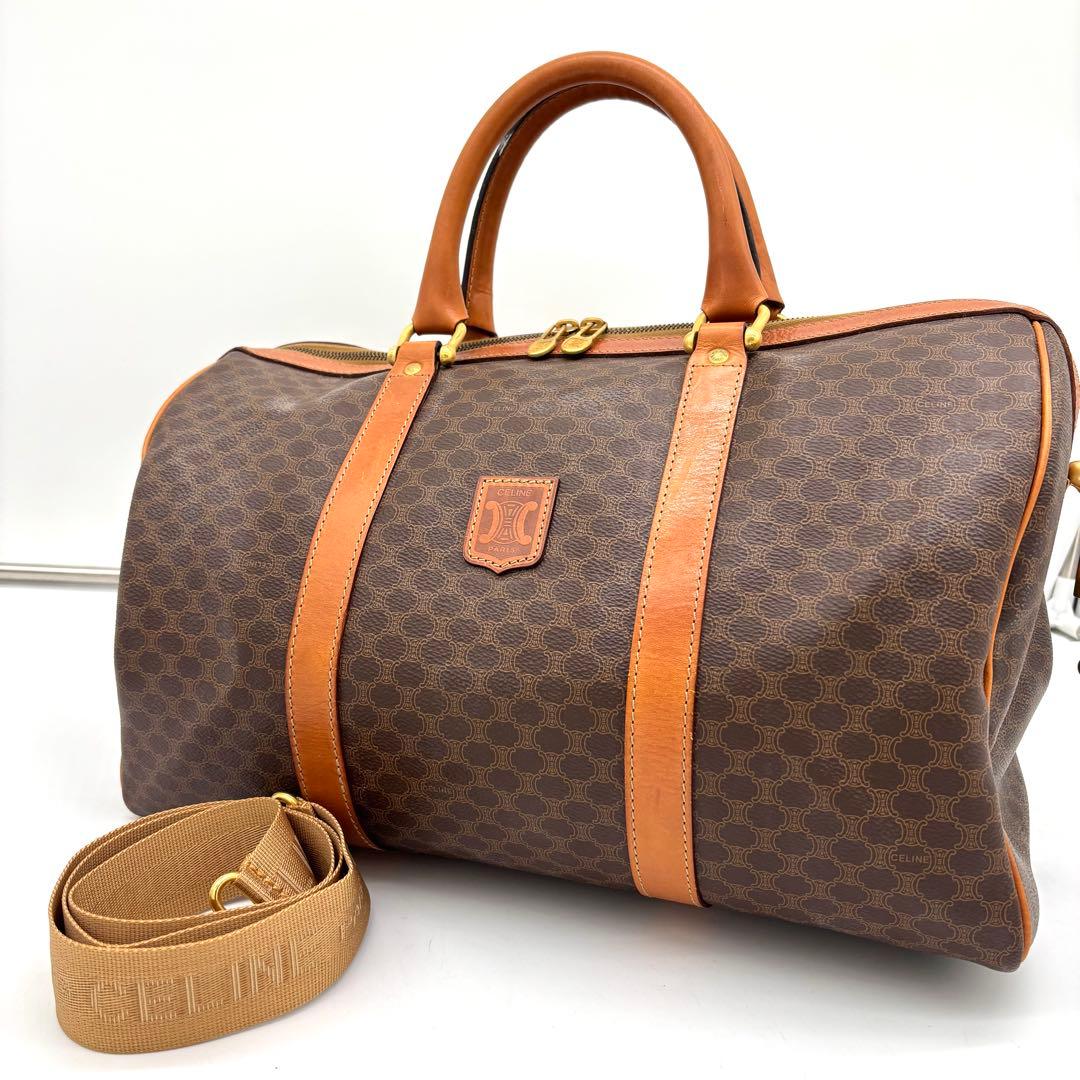 CELINE セリーヌ マカダム柄 ボストンバッグ ショルダー付き 南京錠＆鍵付