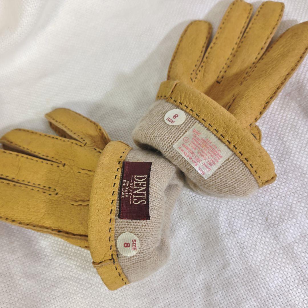デンツDENTSハンドソーイングカシミヤライニングペッカリーレザーグローブ手袋黄