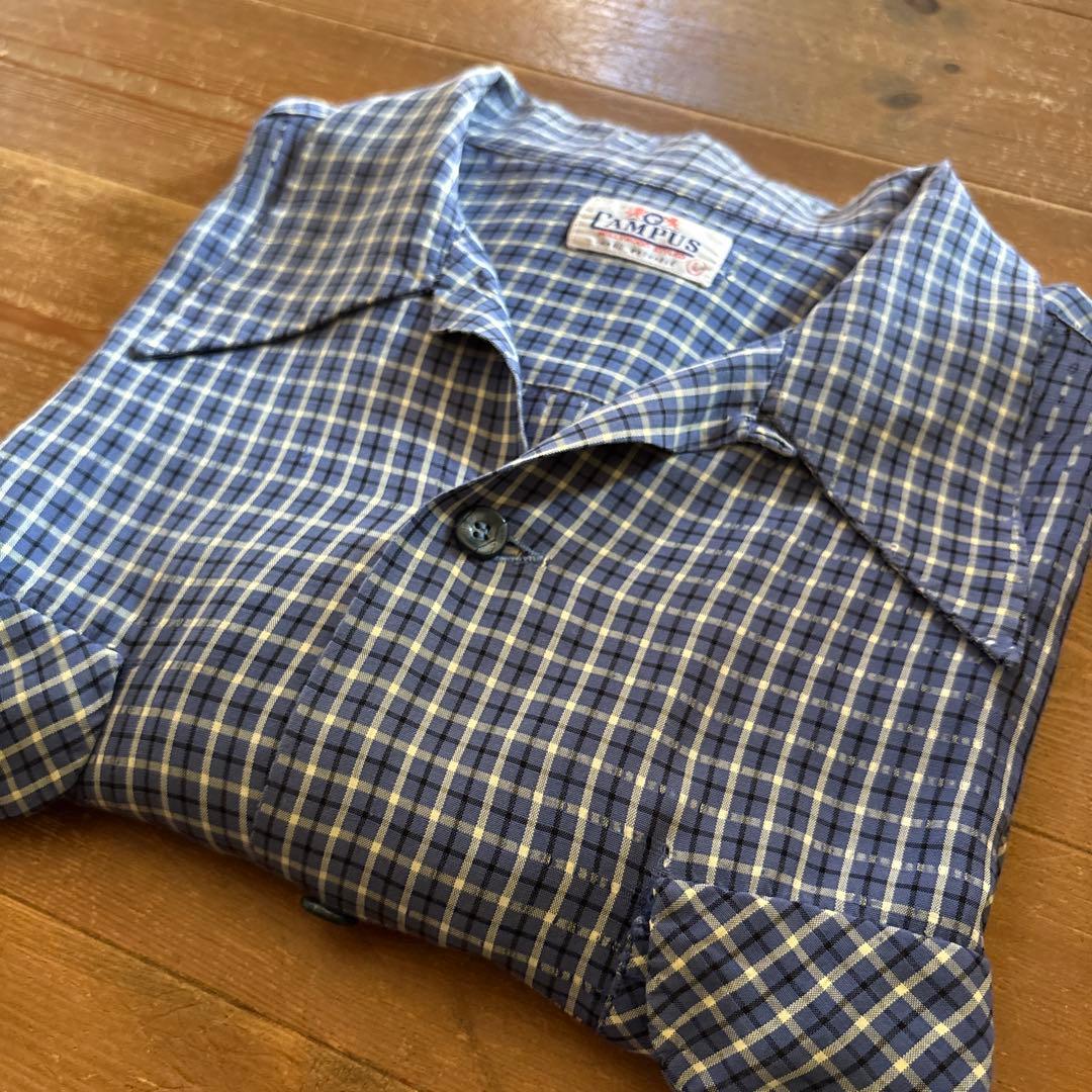 【50sビンテージ】Campus レーヨンシャツ シャドー 織柄 L ロカビリー
