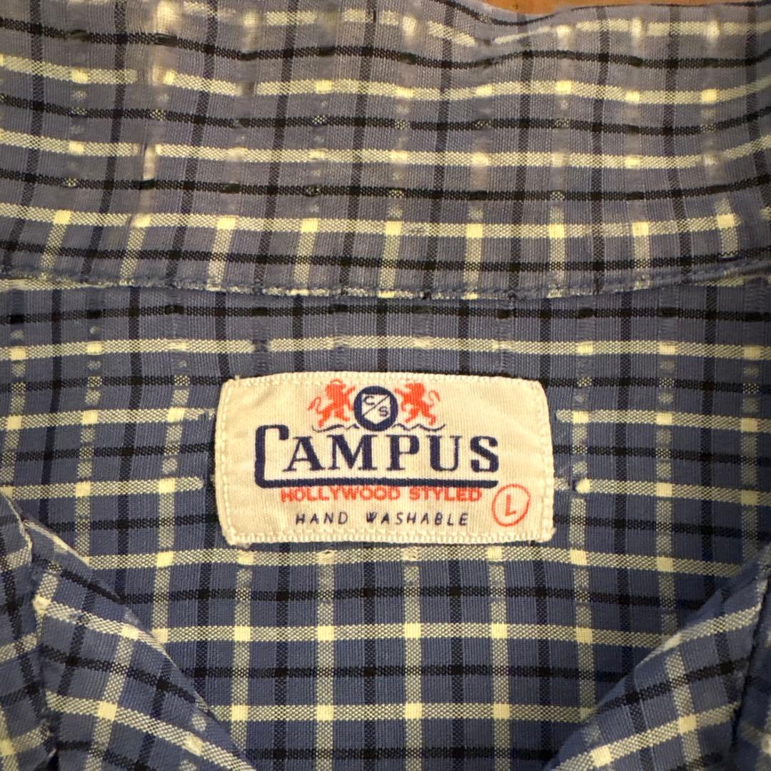 【50sビンテージ】Campus レーヨンシャツ シャドー 織柄 L ロカビリー