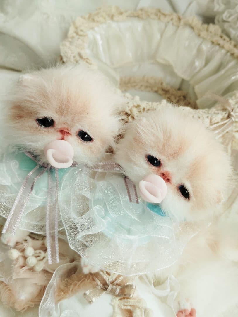 生後２週間♡双子子猫ちゃん♡お世話セット♡アートドール♡ぬいぐるみ♡