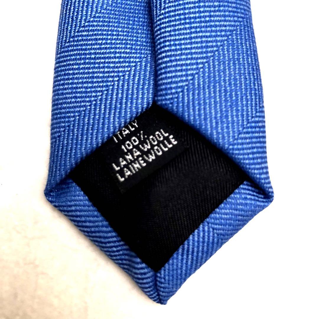 ★未使用★アットヴァンヌッチ ネクタイ 無地 ウール ブルー ヘリンボーン