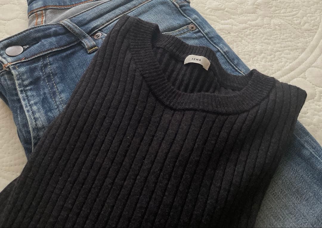 未使用　IENA メリノリブ クルーネックプルオーバー
