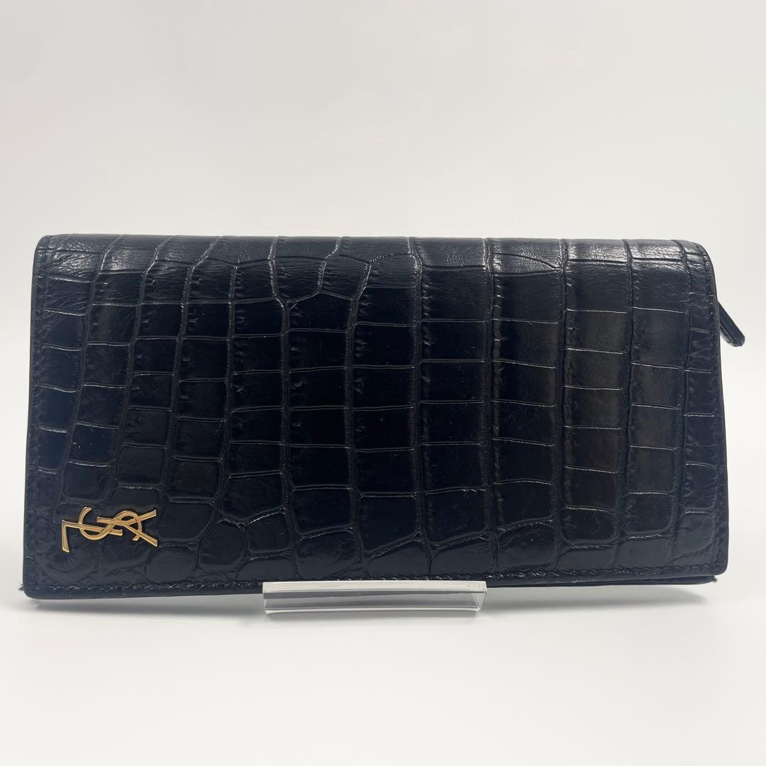 【✨美品】サンローラン 長財布 YSL クロコ レザー カサンドラ ブラック