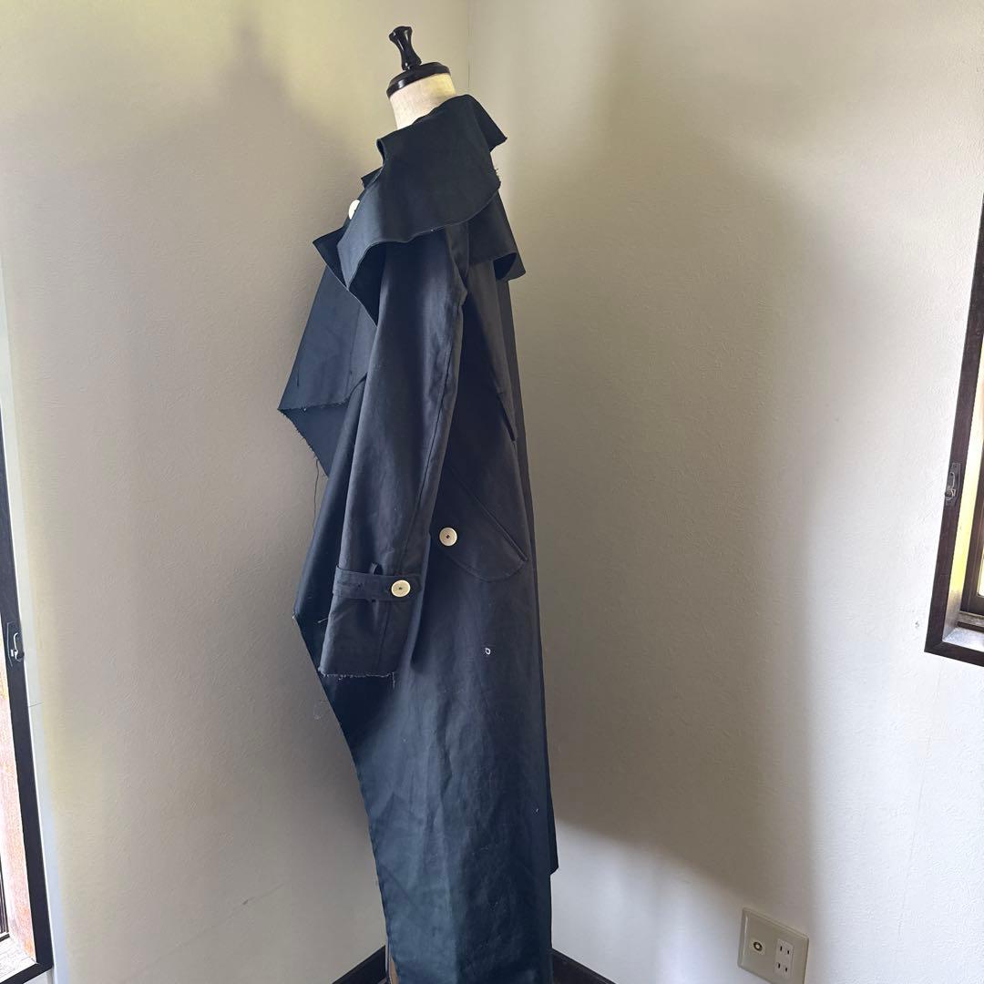 A.W.A.K.E MODE ドレープデザインブラックダブルブレストロングコート