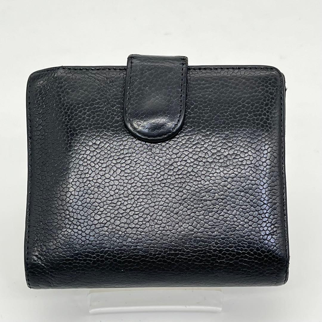 CHANEL 二つ折り財布 ココマーク コンパクト キャビアスキン 黒 レザー