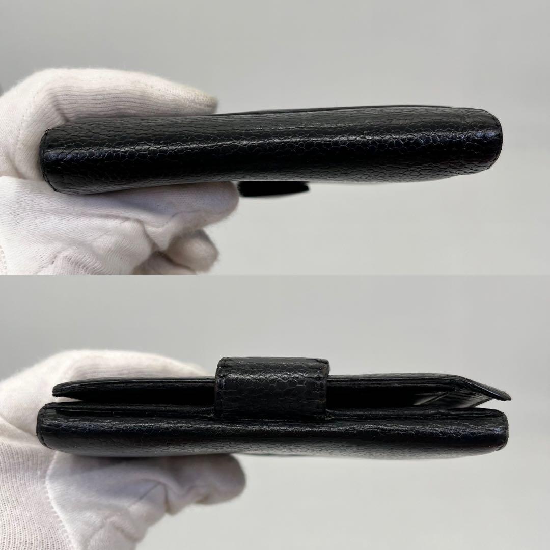 CHANEL 二つ折り財布 ココマーク コンパクト キャビアスキン 黒 レザー