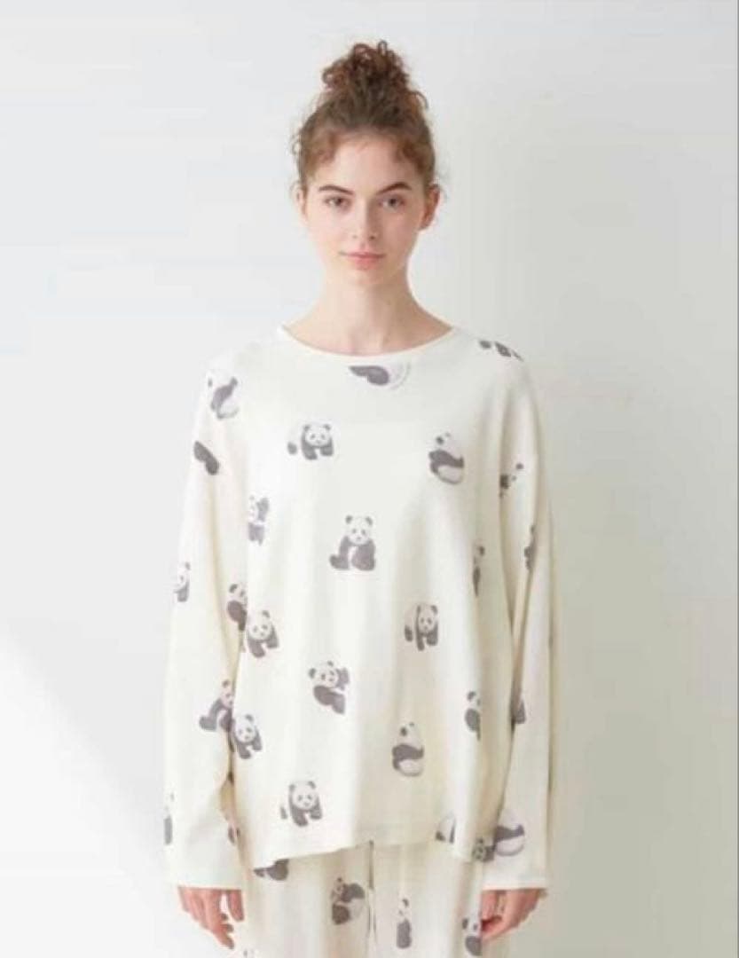 【新品タグ付き】ジェラートピケ　パンダ総柄プルオーバーロングパンツ上下セット