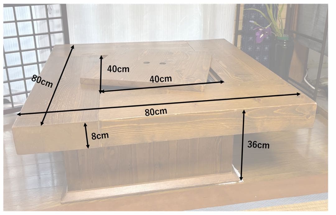 【shiho】囲炉裏テーブル 鉄瓶、五徳、夏用にガラスの蓋付き✨