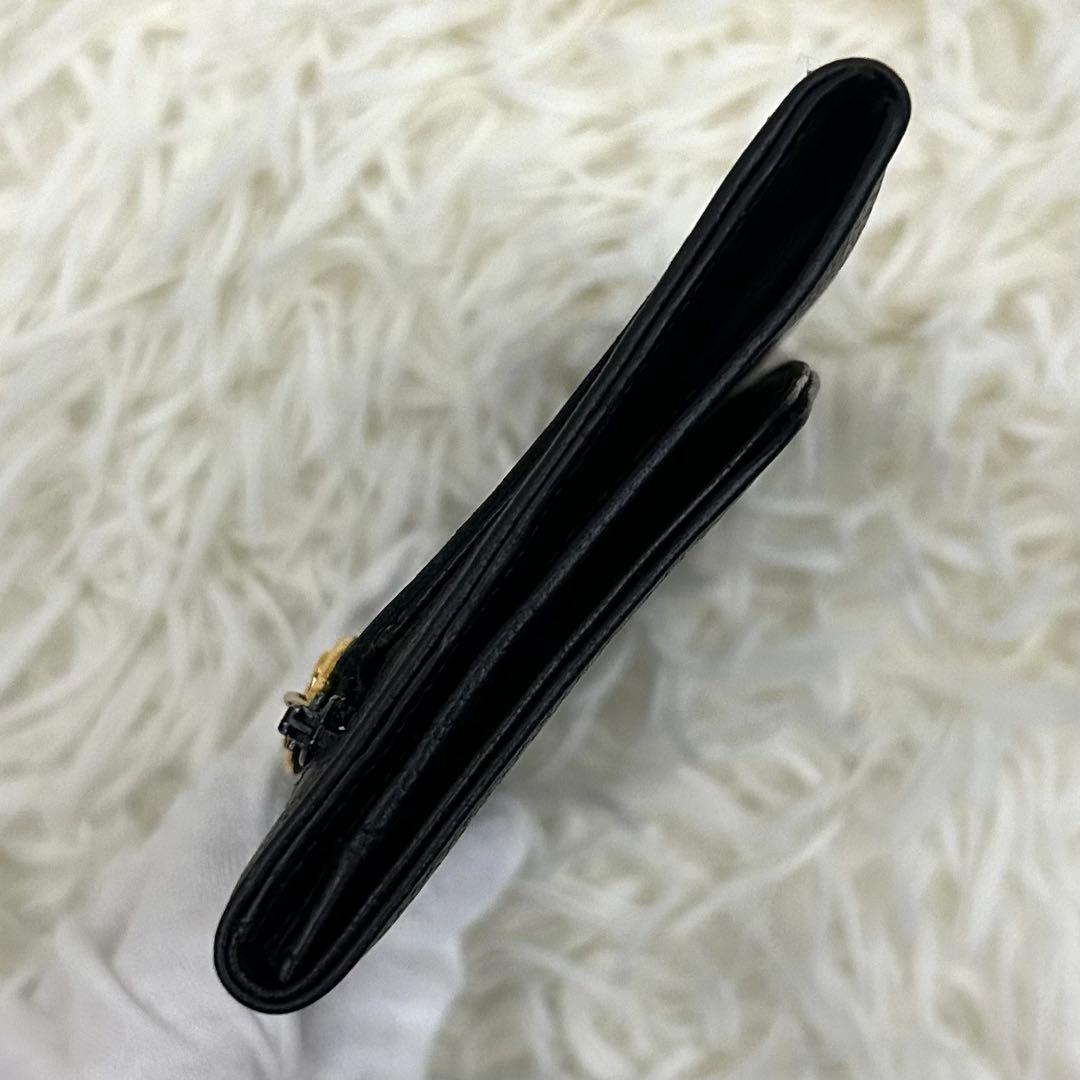 【美品】CHANEL ココマーク キャビアスキン 二つ折り財布 ブラック
