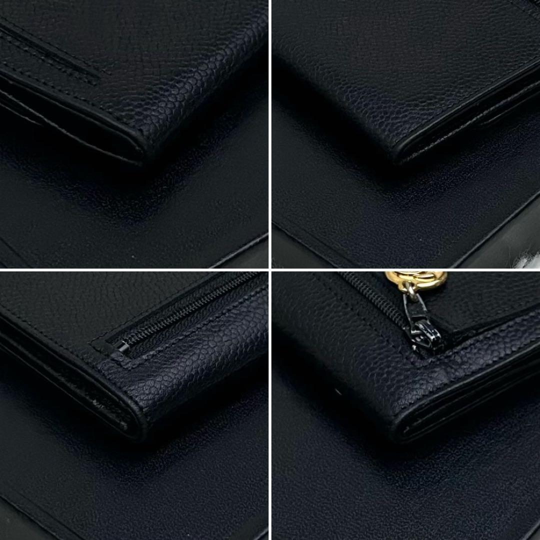 【美品】CHANEL ココマーク キャビアスキン 二つ折り財布 ブラック