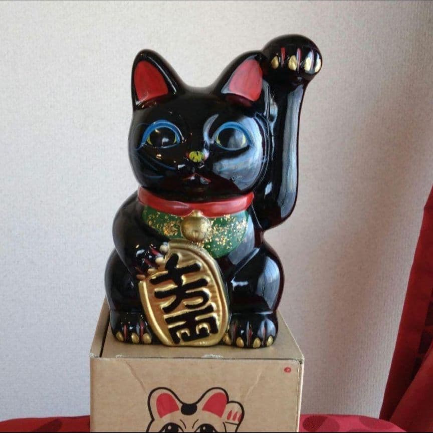 2/13迄限定値引✨厄除け招き猫》黒猫左手上げ6号手長·製作終了 ヴィンテージ