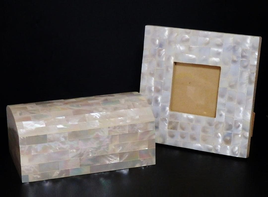 白蝶貝 虹色光沢 真珠とオニキスの宝石箱 写真立て ジュエリーボックス