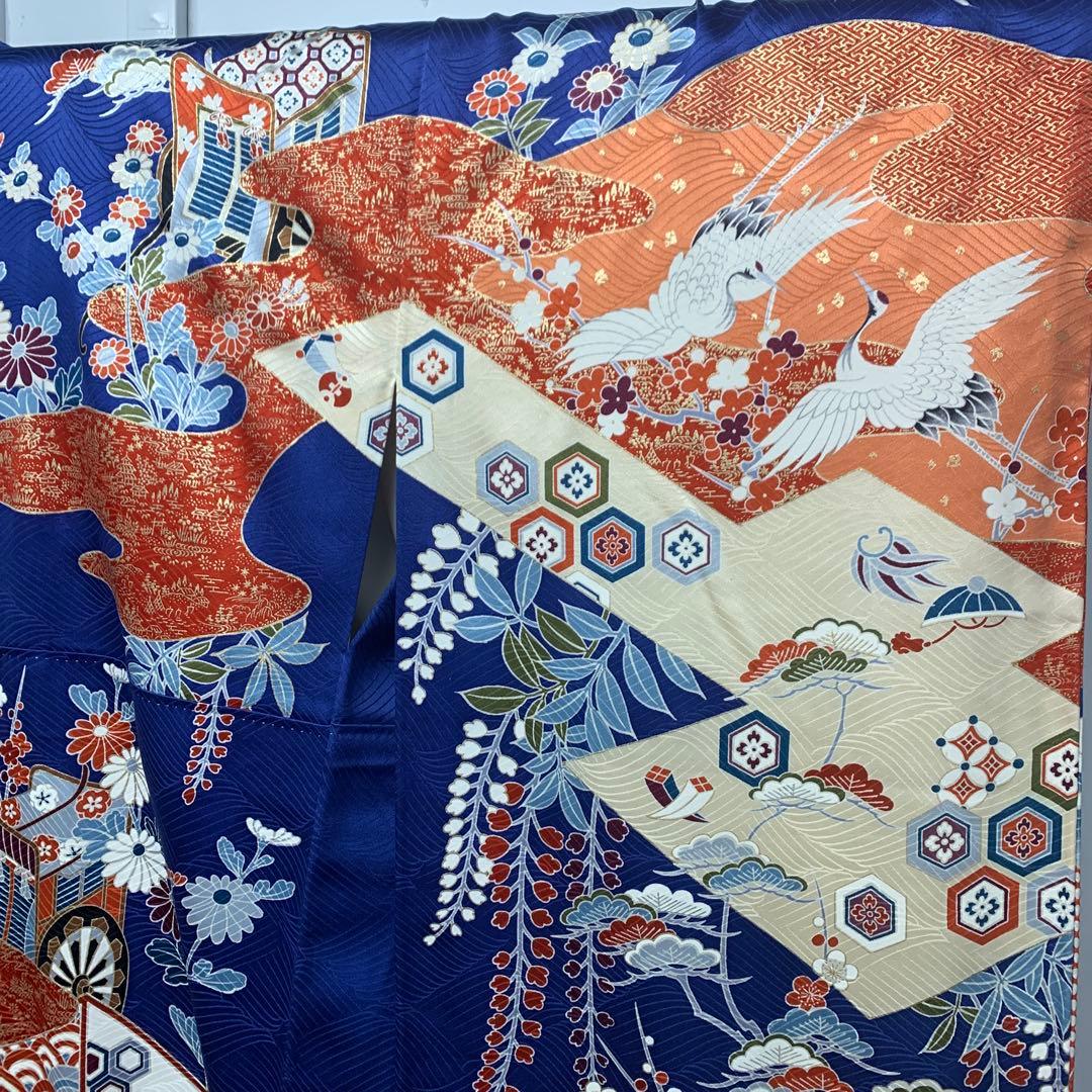 D20 正絹 振袖 鶴 華模様 御所車 豪華 成人式 着物 170cm以上