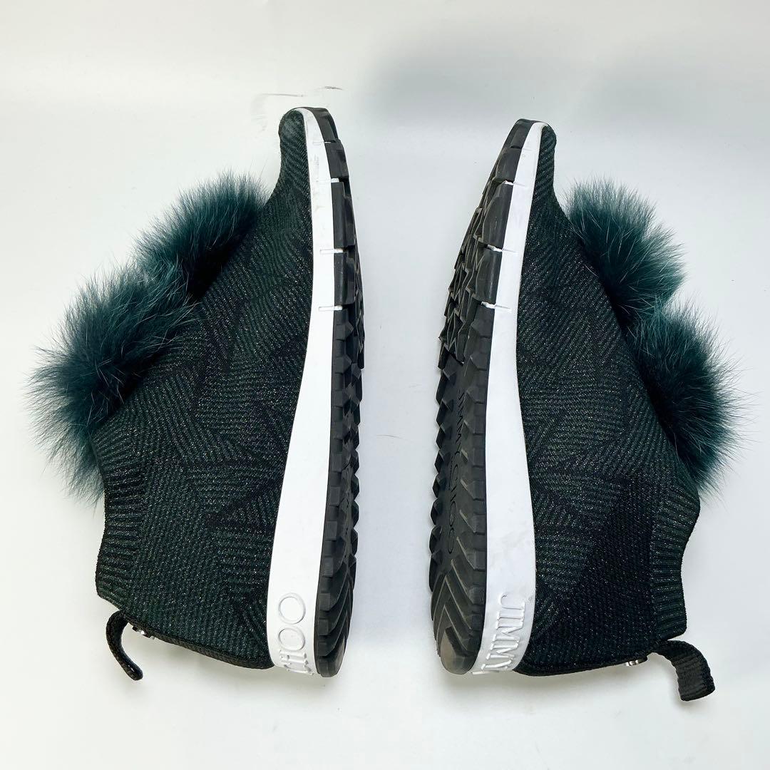 JIMMY CHOO　Norway　ファーポンポン付きニットスニーカー