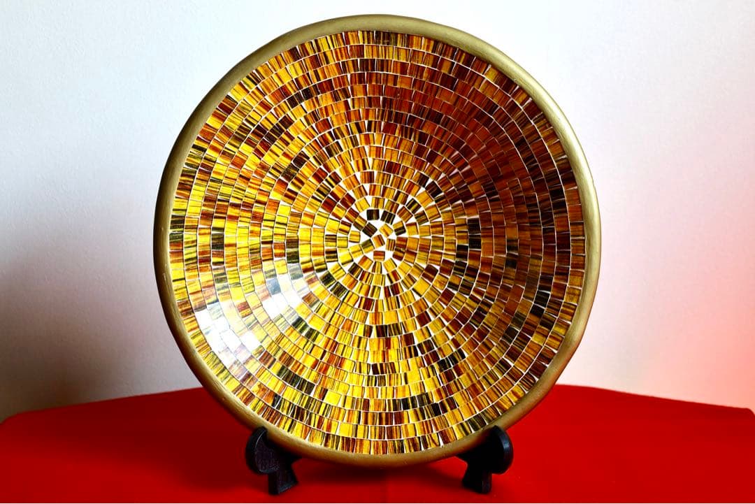 シンガポール雑貨・大皿・飾皿【モザイクガラス　プレート　ボウル　金色】