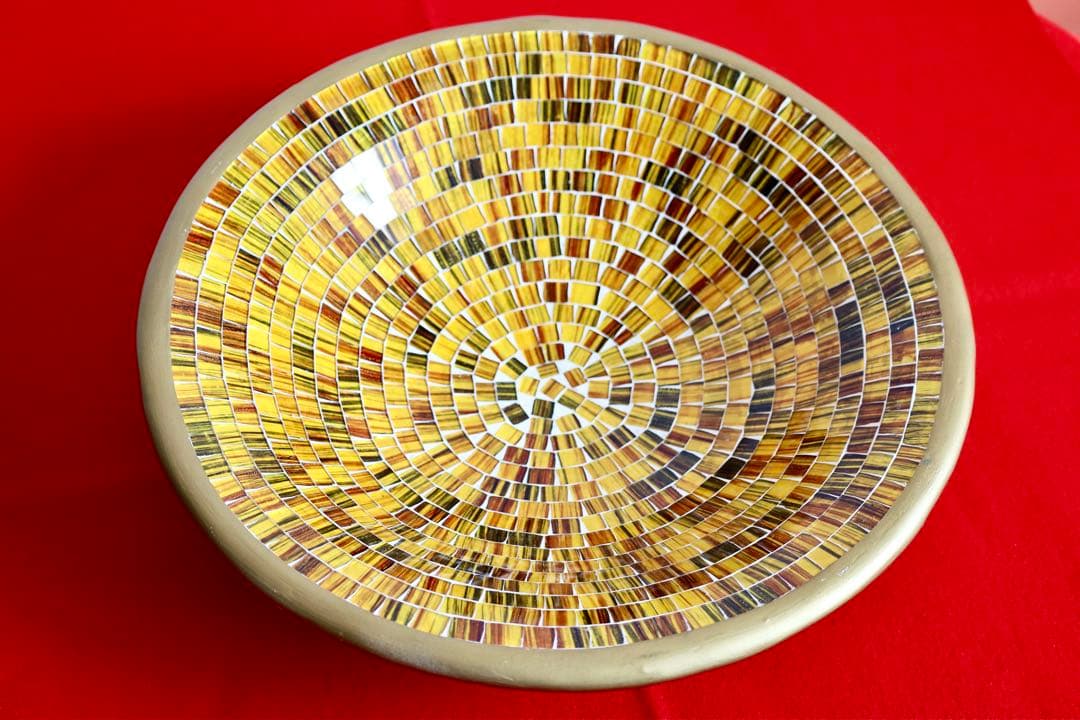 シンガポール雑貨・大皿・飾皿【モザイクガラス　プレート　ボウル　金色】