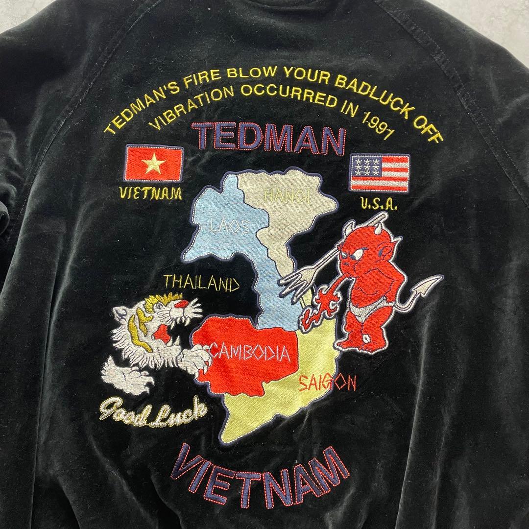 希少✨TEDMAN テッドマン刺繍 別珍 リバーシブル スカジャン 黒青 L